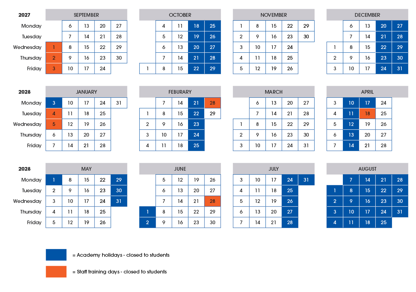 TASP Term Dates 2027-2028